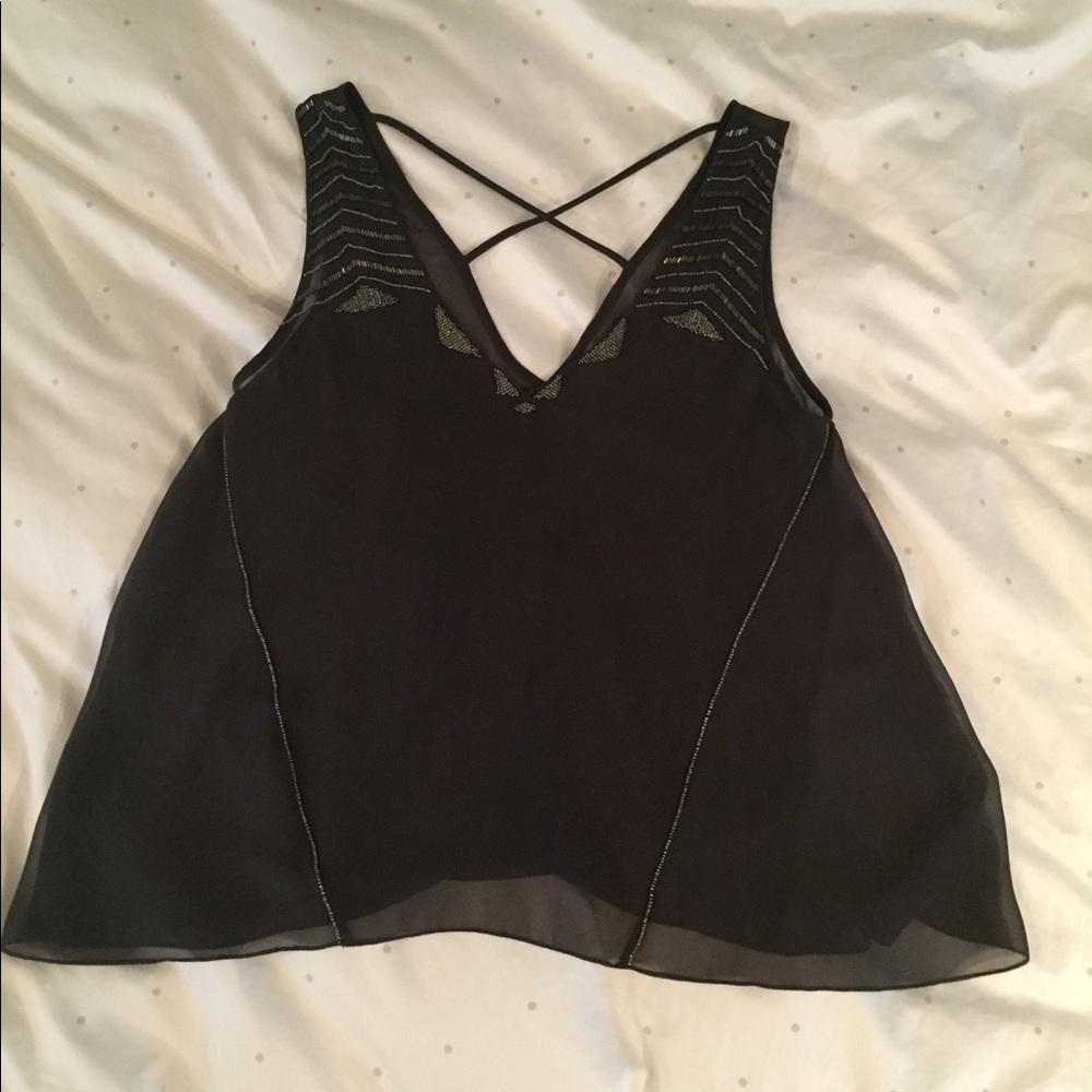 Gray top with beaded design